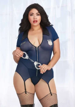 Dreamgirl Queen Size Mesh Garter Slip Police – Blue – Queen Size