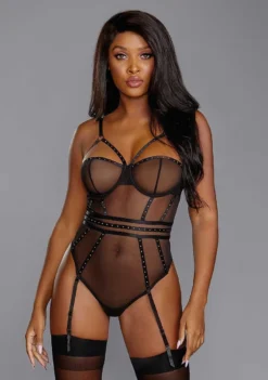 Dreamgirl Very Sheer Stretch Mesh Underwire Teddy – Black – L
