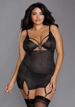Dreamgirl Fishnet Texture Power Mesh Garter Slip – Black – 3XL