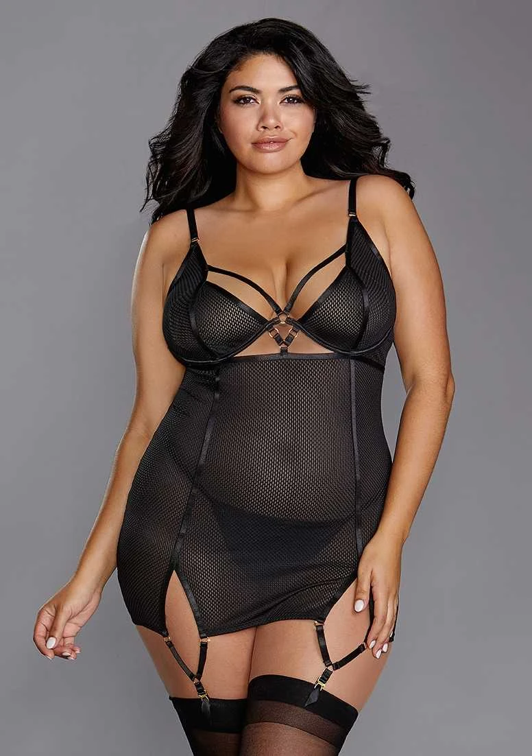 Dreamgirl Fishnet Texture Power Mesh Garter Slip – Black – 3XL 1 Dreamgirl Fishnet Texture Power Mesh Garter Slip – Black – 3XL