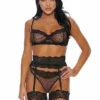 Caught Playing Bra. Garter Belt And Panty – Black M