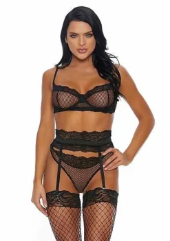 Caught Playing Bra. Garter Belt And Panty – Black M