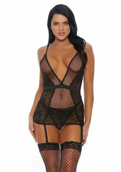 Caught You Looking Chemise With Garter Straps And Panty – Black L