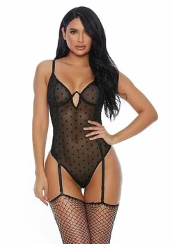 Naughty On The Dot Teddy With Garter Straps – Black L