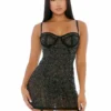 Draped In Diamonds Rhinestone Chemise Set – Black – XL