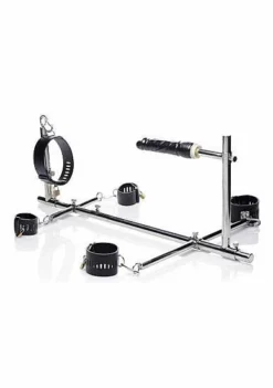Imprisoned Metal Stockade With Dildo – Black