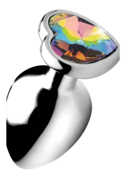 Rainbow Prism Heart Anal Plug – Large – Silver