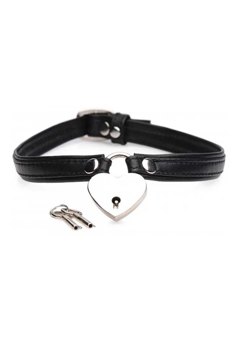Heart Lock Choker With Keys – Leather – Black 1 Heart Lock Choker With Keys – Leather – Black