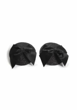 Burlesque Pasties – Glitter & Satin Bow – Black