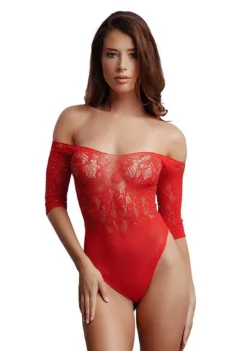 Crotchless Rhinestone Teddy – Red – O/S – O/S