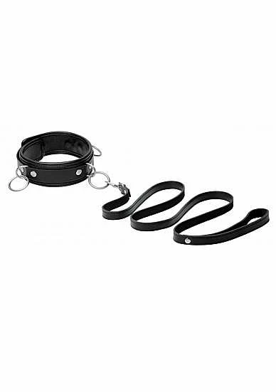 3 Ring Leather Collar With Leash – Black 1 3 Ring Leather Collar With Leash – Black